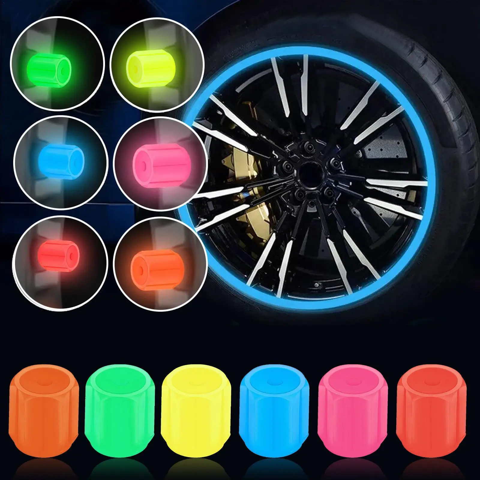 4Pcs Luminous Car Valve Caps 15*12mm Universal Tyre Valve Stem Decor Mini Non-slip Air Rim Cover Glow In Dark Accessories