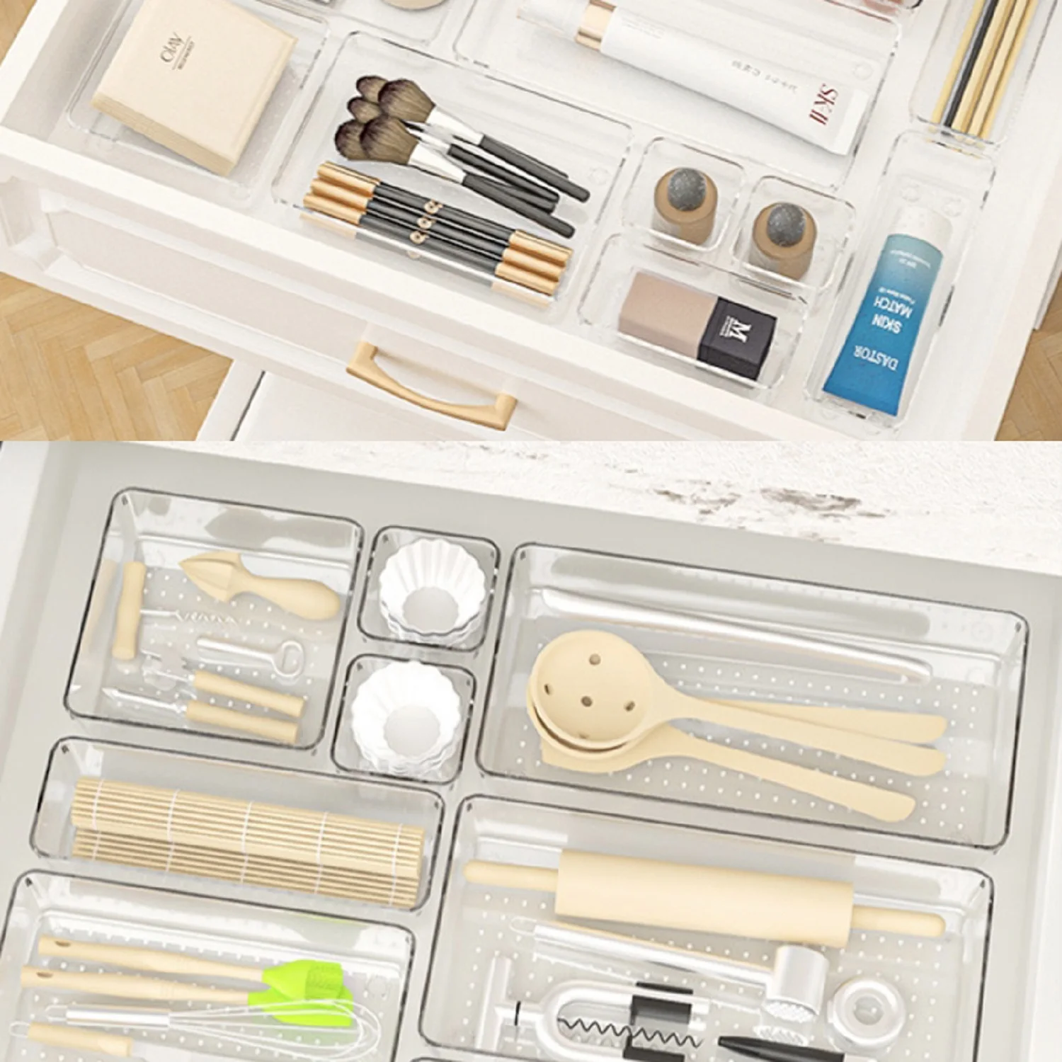 مجموعة منظم الأدراج البلاستيكية المكونة من 12 قطعة من Makeasy منظم المكياج ومنظم الغرور لأدوات القرطاسية والمكياج والمطبخ والحمام والمكتب