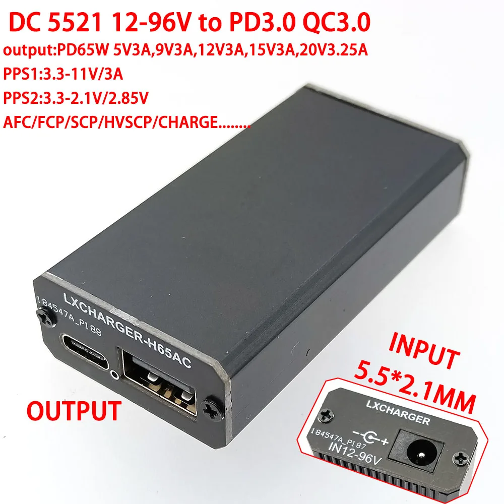 5.5*2.1 a PD/QC ricarica Flash doppio adattatore di ricarica rapida per telefono USB 12-96V 65W modulo Step-Down per Huawei SCP/FCP Apple PD