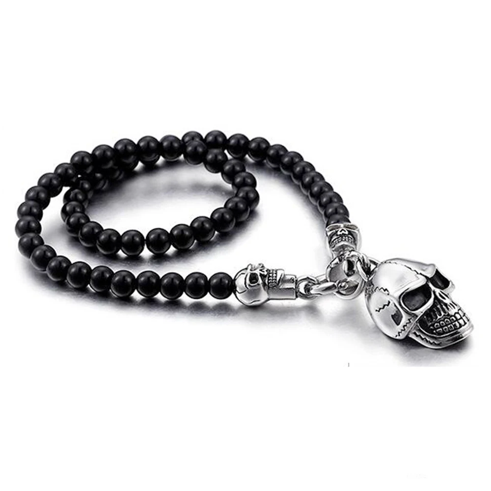 Punk Retro Skeleton Skull Necklaces & Pendant Hiphop Rock Stainless Steel Black Bead Cross Necklace Jewelry For Men Women