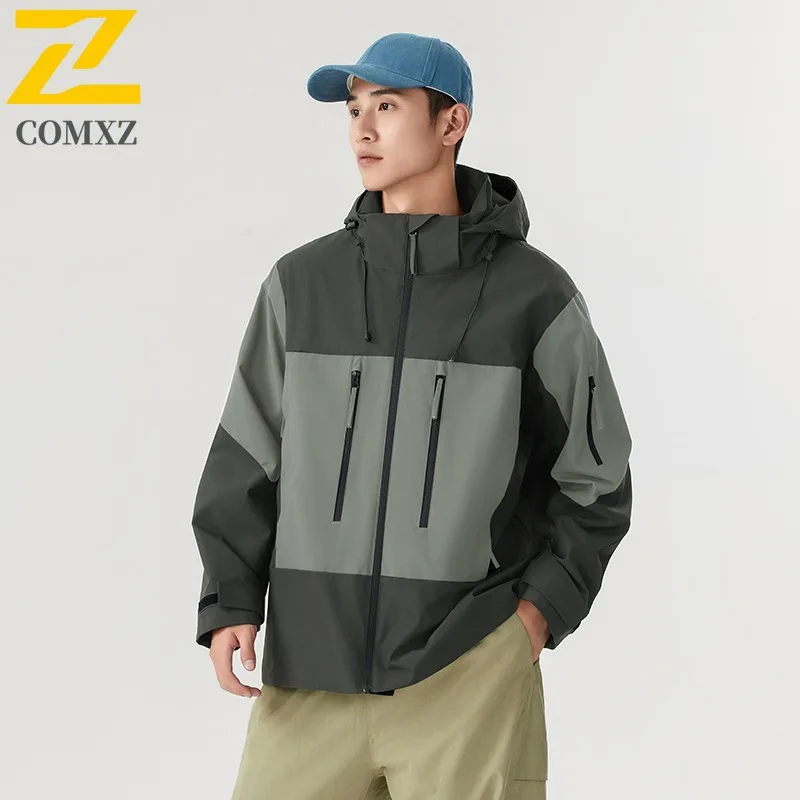 COMXZ Unisex Down Jacket 2025 New Splicing Hooded Camping Warm Down Coat Casual White Duck Down Windproof Autumn Windbreaker