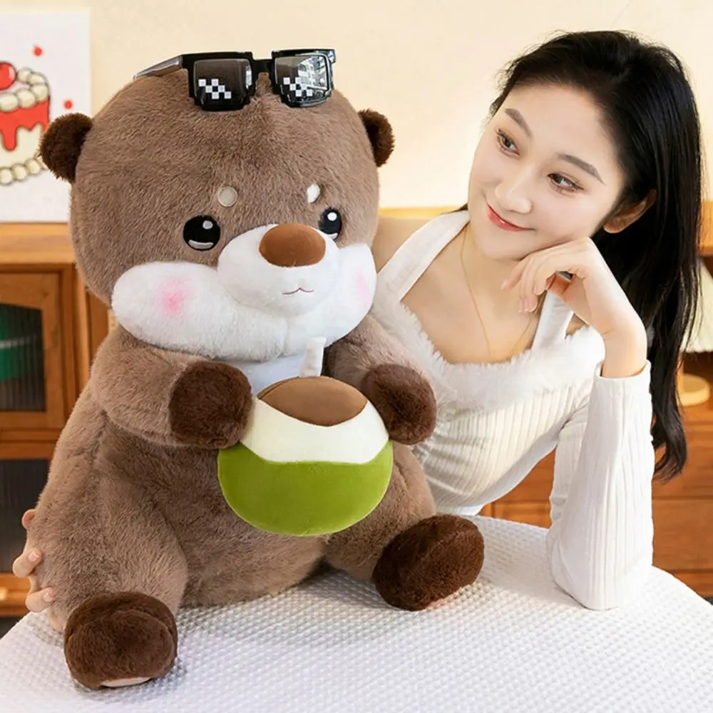 사랑스러운 음료 코코넛 주스 수달 장난감 야생 동물 방 장식 바다 수달 부드러운 베개 만화 봉제 수달 인형 크리스마스 선물