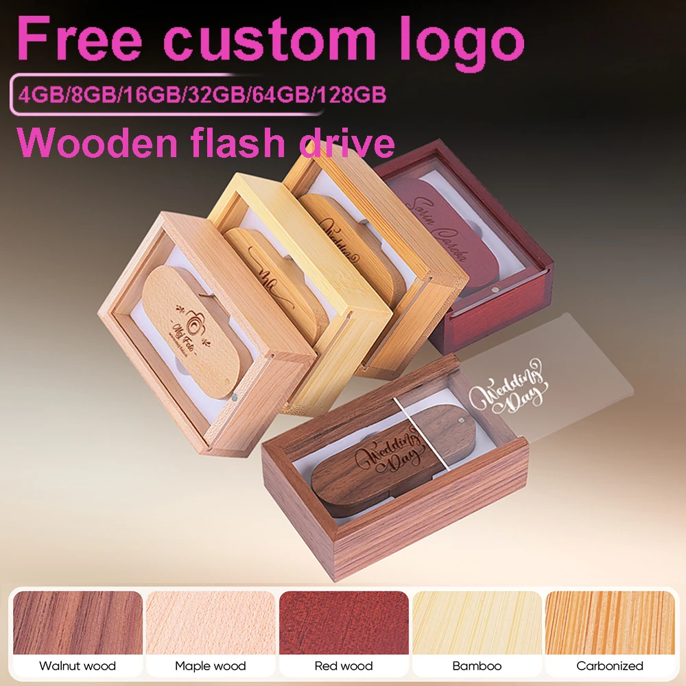 New Hot Wooden USB Flash Drive 128GB Free Custom Logo Memory Stick 64GB Photography Studio Pen Drive 32GB 16GB Creative Gift