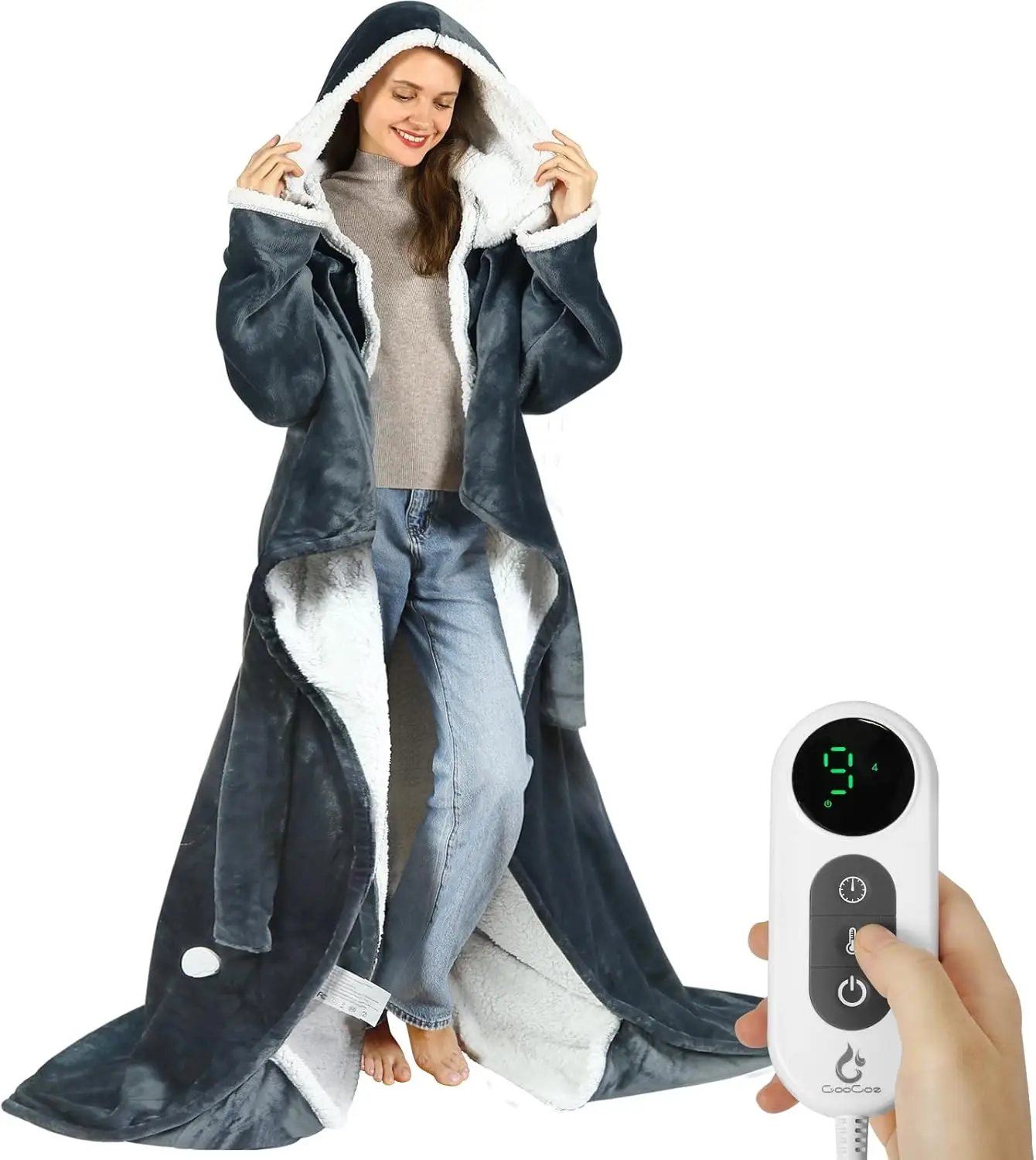 

Wearable Heated Blanket with Foot Pockets, Sleeves, Hood, Waist Belt - 50"x70" Electric Heating Throw