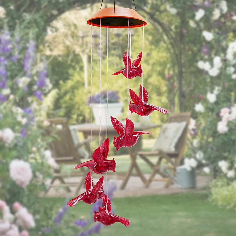 

1/2pc Solar Red Hummingbird Wind Chime Light LED Hummingbird Courtyard Wind Chime Light Landscape Light Courtyard Light