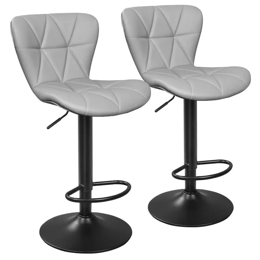 

Комплект из 2 регулируемых вращающихся барных стульев с изогнутой спинкой, барные стулья из искусственной кожи для кухонного острова, светло-серые