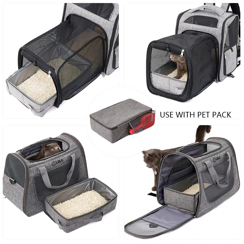 Foldable Outgoing Cat Bedpans Oxford Cloth Rectangular Travel Kitten Puppy Toilets Waterproof with Shovel Reusable Pet Supplies