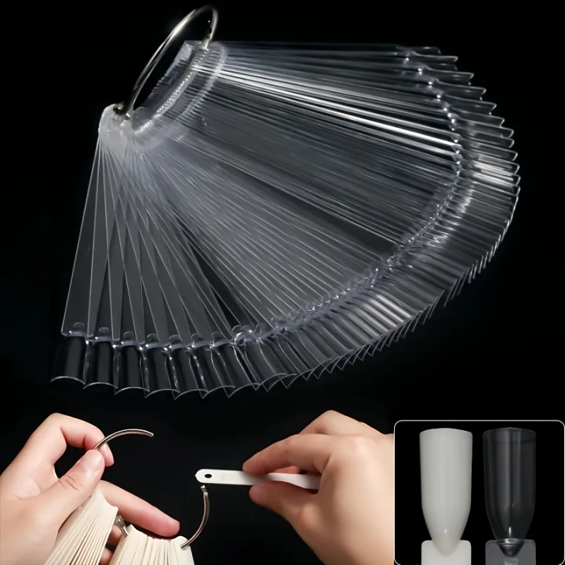 False Nail Tips Clear Natural Black Nail Art Display Acrylic Fan Swatch Gel Nail Polish Showing Shelf DIY Practice Manicure Tool