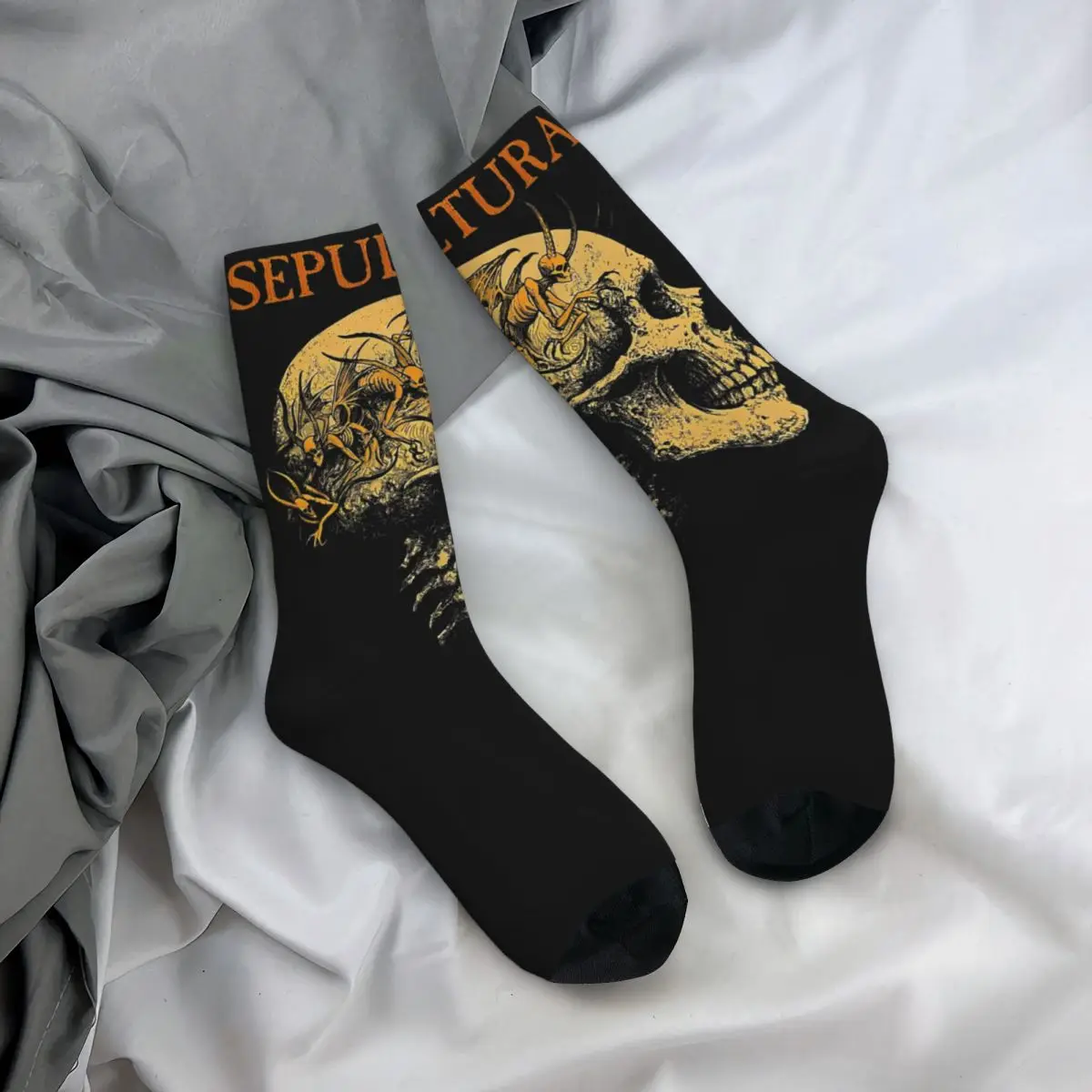 Funny Sepultura Rock Band Theme Design Warm Crew Socks Merch All Seasons Death Metal Cotton Middle Tube Socks Sweat Absorbing