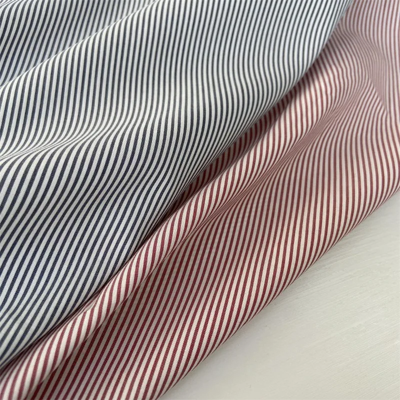 Two Tone Striped Silk Cotton Classic Shirt Fabric for Spring and Summer Dresses Skin Friendly Breathable Non Elastic Fabric