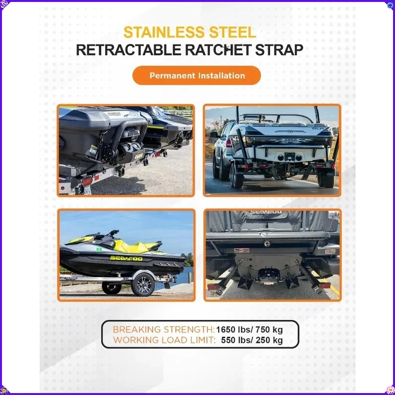 2-Piece 1 7/8" x 4' Stainless Steel Retractable Ratchet Straps - 1,650 lb Breaking Strength for Easy and Convenient Use