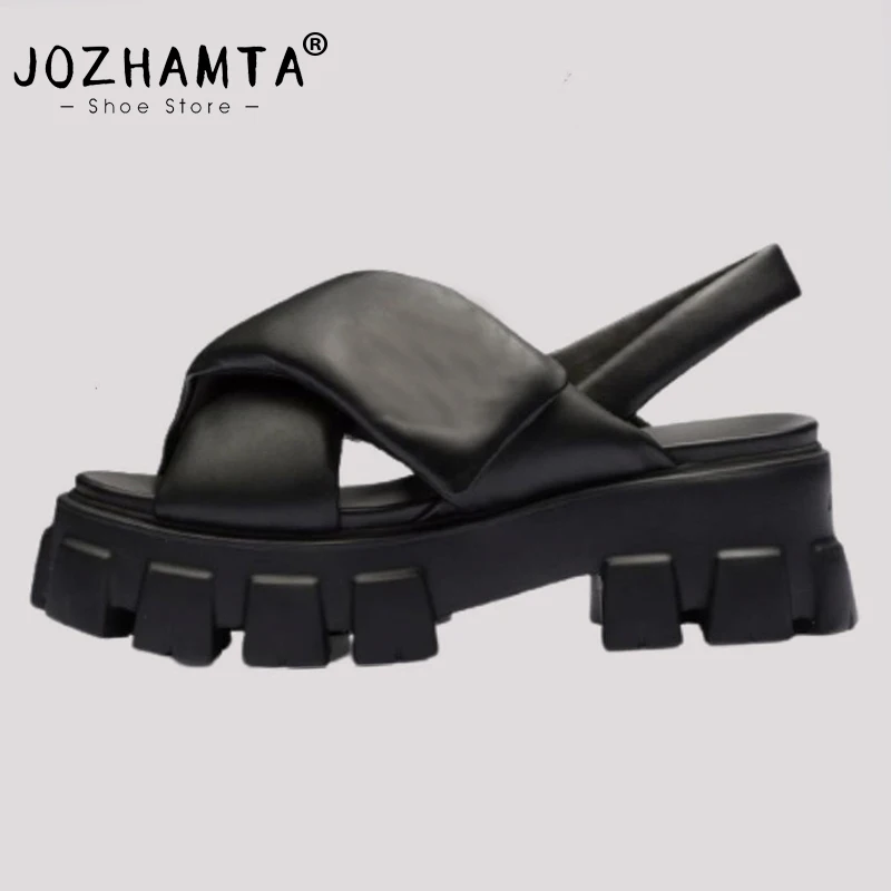 JOZHAMTA Size 34-43 Sandals Women 2023 Fashion Platform High Heels Summer Shoes For Women Real Leather Chunky Heel Sandalias