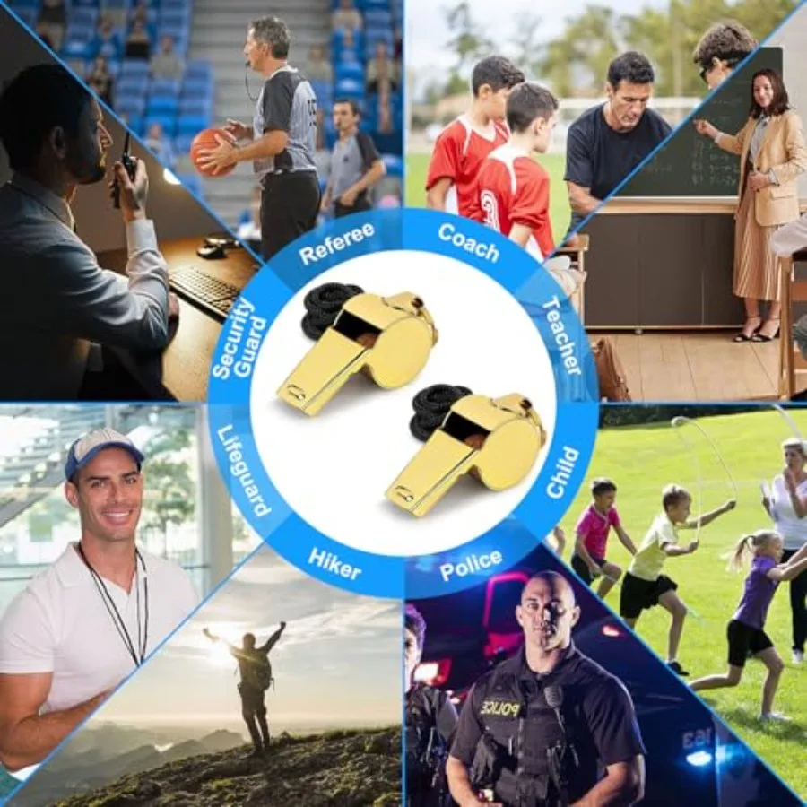 صفارة ذهبية مع حبل بصوت عالٍ وهش من الفولاذ المقاوم للصدأ، صفارة رياضية متينة، صفارات مدرب الحكم للقدم #6