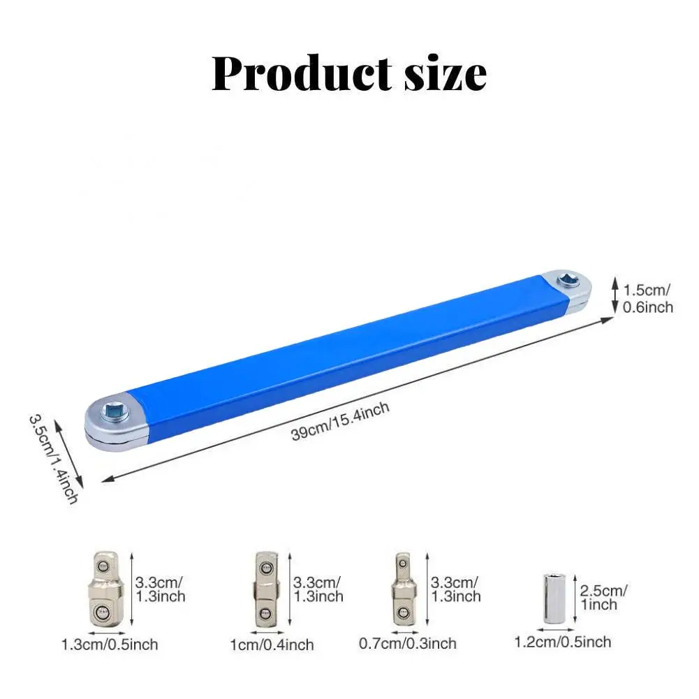 15.4inch Double End Extension Wrench With 1/4inch 3/8inch 1/2inch Square Impact Socket Ratchet Wrench Repair Tool