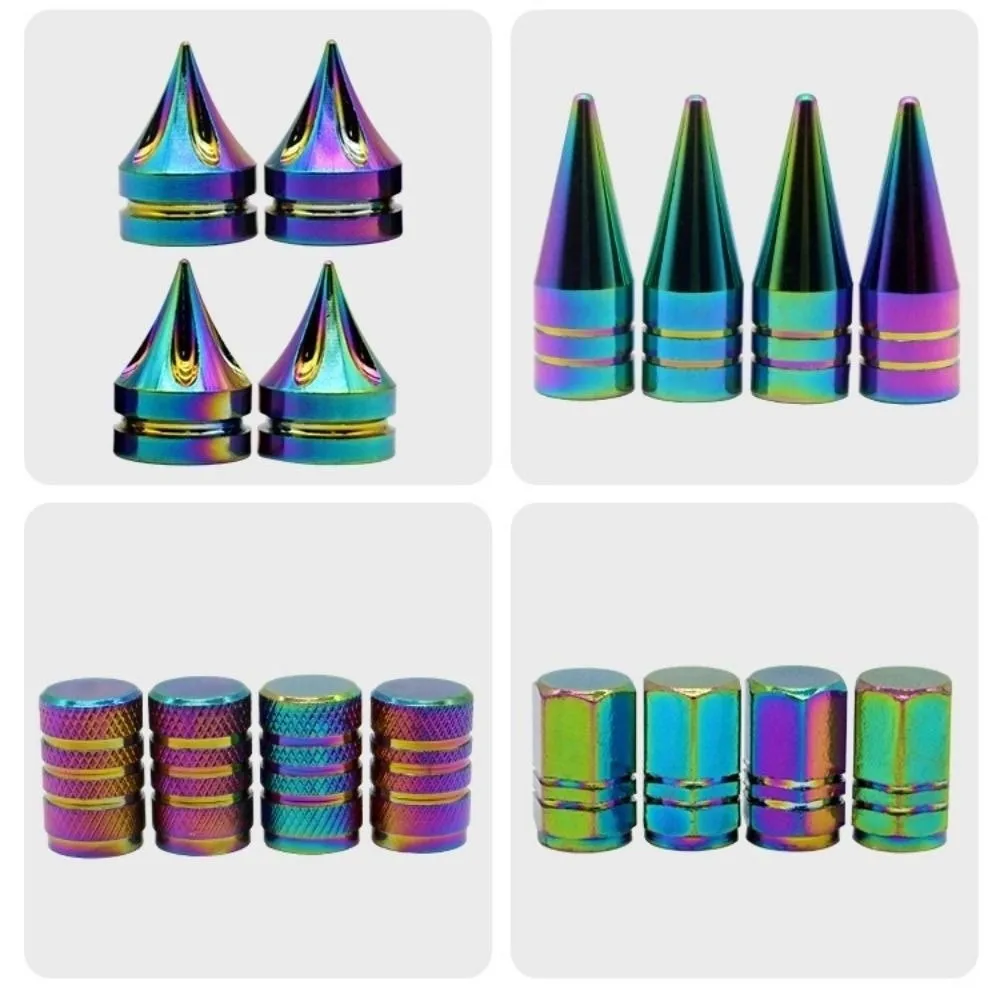 4pcs Aluminum Colorful Car Tire Valve Cap Anti Rust Leak Proof Dust Proof Anodized Tire Valve Caps