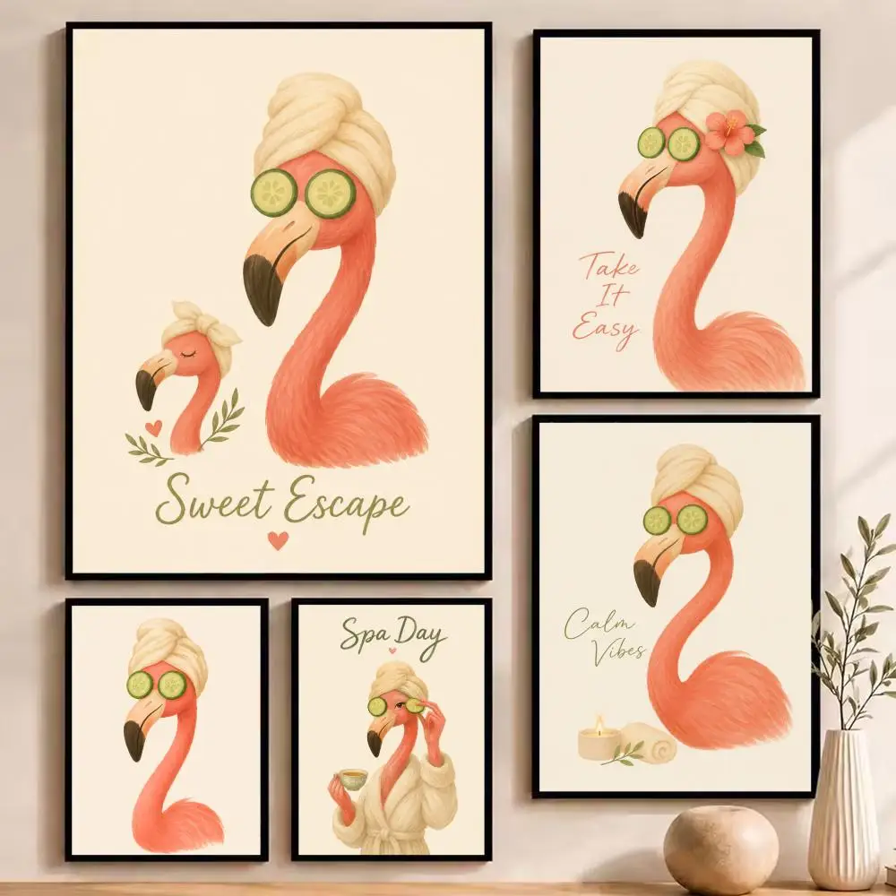 Flamingo Self Care Aesthetic Painting Calligraphy Canvas Poster Art for Bedroom Living Room Home Decor Decals Gift HD Decoration