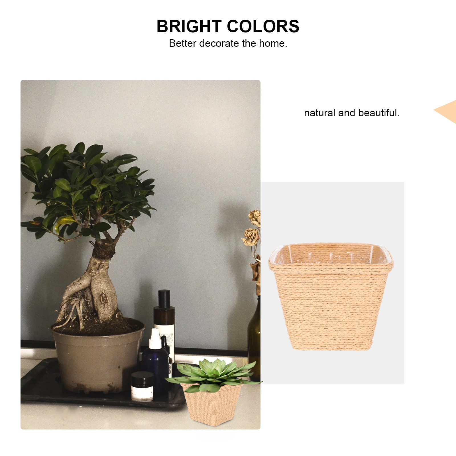 

2PCS Durable Straw Flower Pot Retro Planter Creative Indoor Holder Sturdy Plant Container Garden Home Accessories