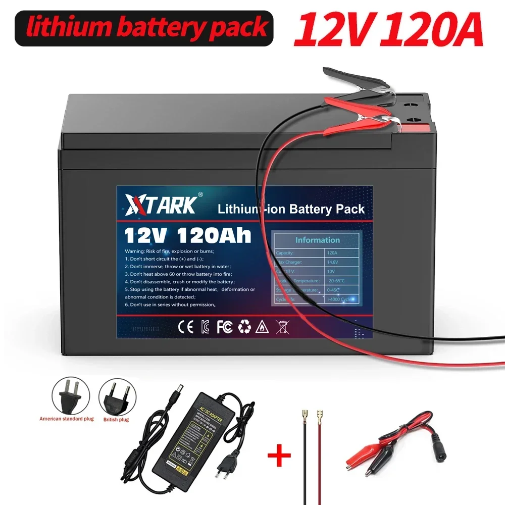 

NEW Sprayers 12V 120Ah Built-In High Current 30A BMS 18650 Lithium Battery Pack For Electric Vehicle Batterie 12.6V Charger