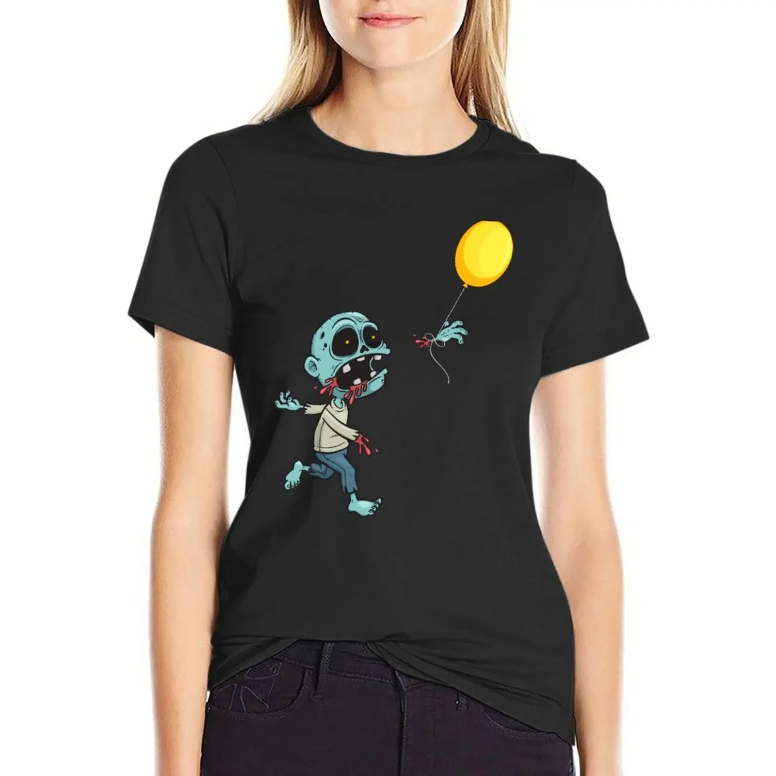 Cute Zombie Loses Arm to Balloon T-Shirt Short sleeve tee tops summer clothes t-shirts for Women graphic tees funny