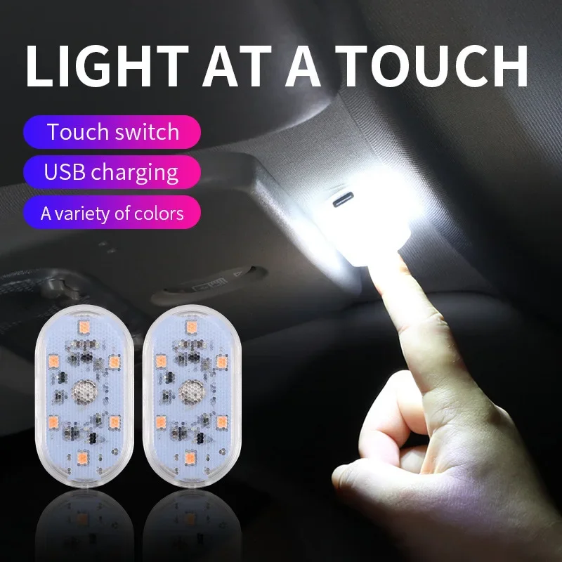 

LED Car Mini Touch Light USB Charging Portable Auto Roof Ceiling Reading Night Lamp Wireless Magnetic Decoration Ambinet Light