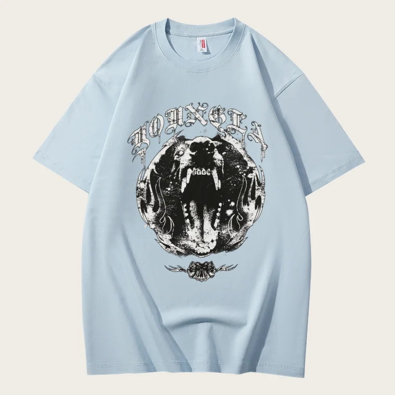 YOUNG LA Retro T-shirt Wild Beast Head YOUNG LA Pure Cotton Short Sleeve Round Neck Street Sports and Leisure T-shirt