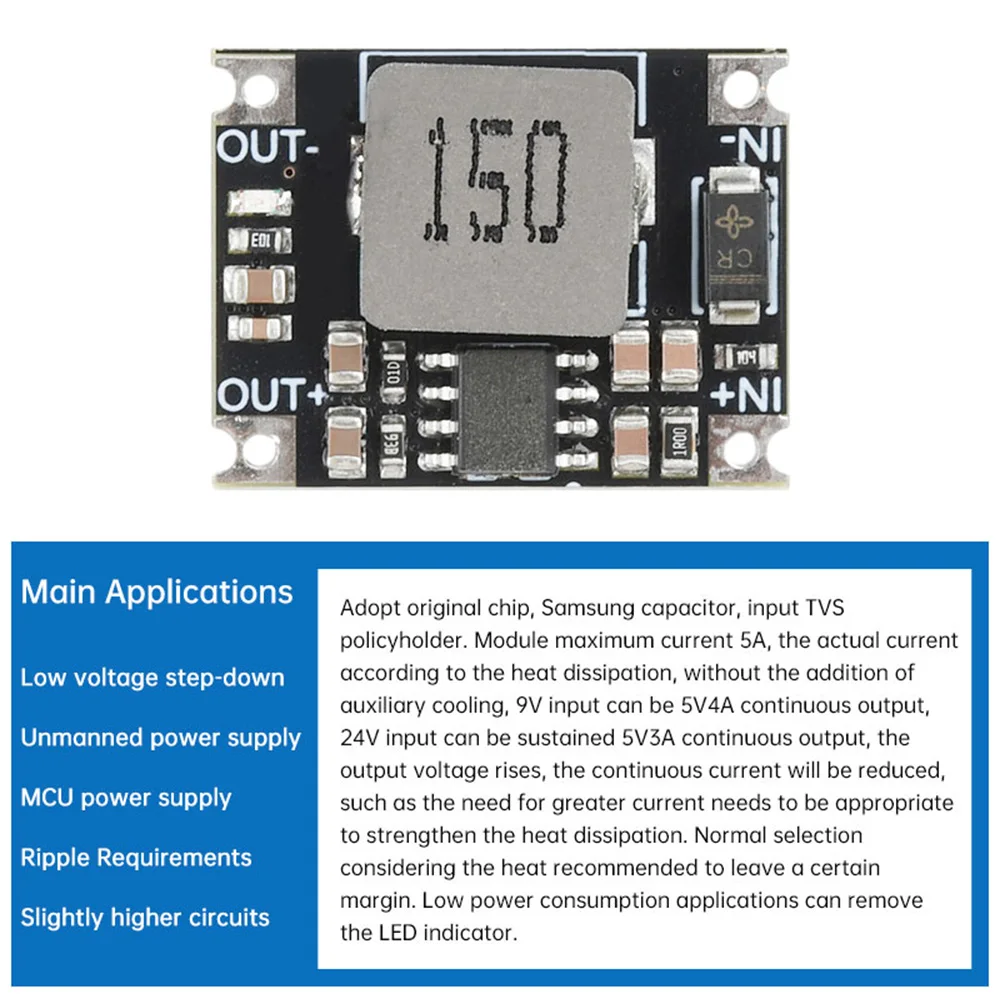 DC-DC Buck Power Supply Module Adjustable Buck Converter 6V-40V To 3.3V 5V 12V 5A Short Circuit Over Temperature Protection
