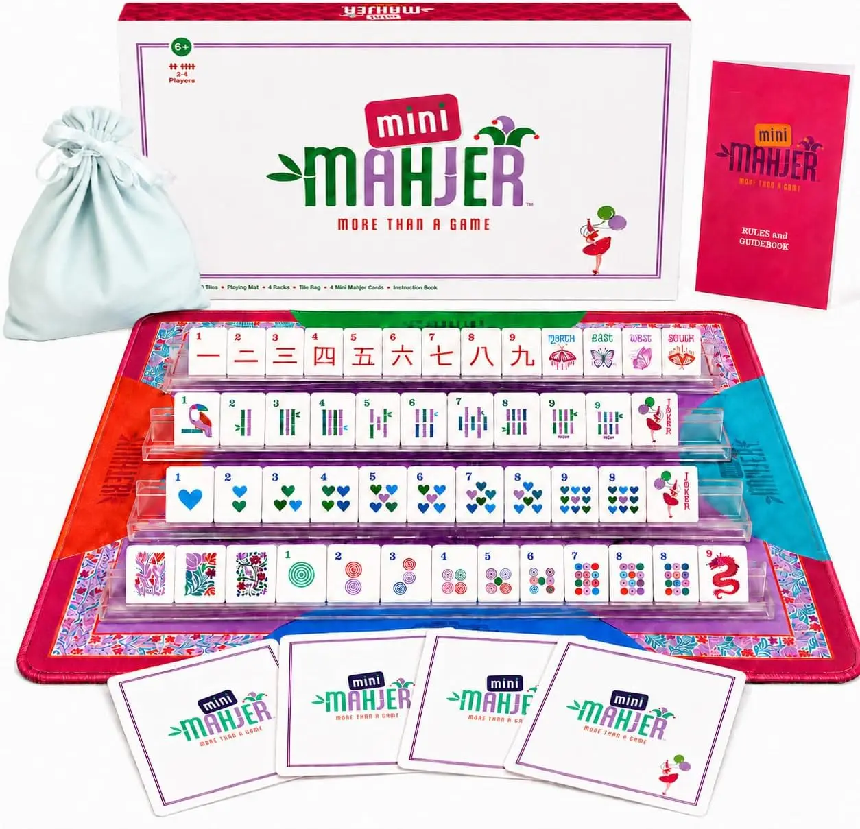 

American Mahjong Starter Set for Beginners & Families - Includes Tiles, Racks, Neoprene Mat, and Guide - Three Levels of Play