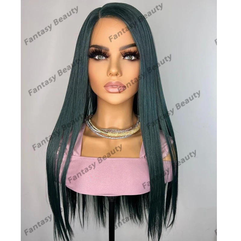 Silky Straight Soft Synthetic Cheap Green Color Lolita Lace Front Wigs for Black Women Glueless High Temperature Fiber Wigs Sale