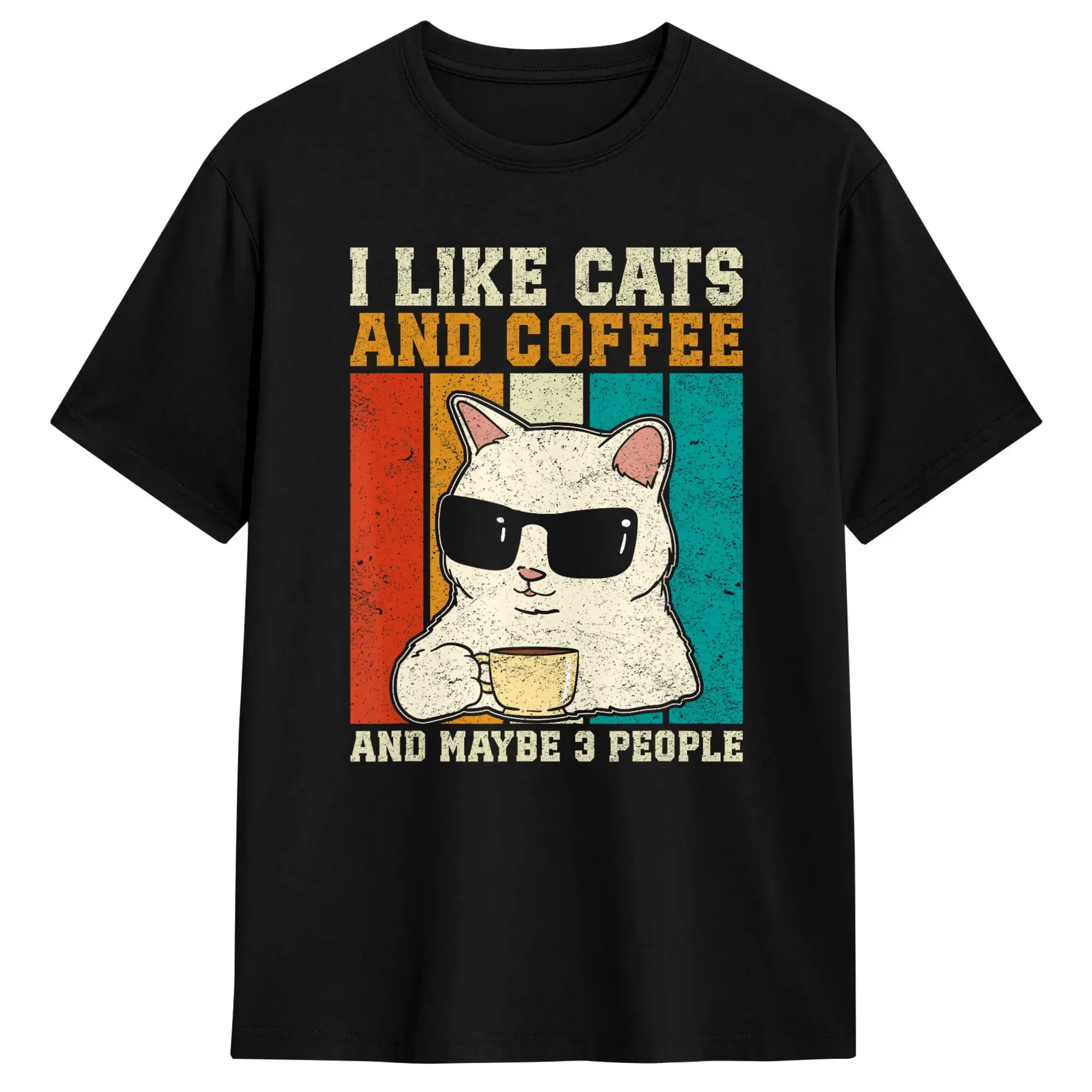 Harajuku T-Shirt Funny Cats I Like Cats And Coffee And Maybe 3 People Cotton T-Shirts  Fashion Tshirt Casual Short Sleeve Tees