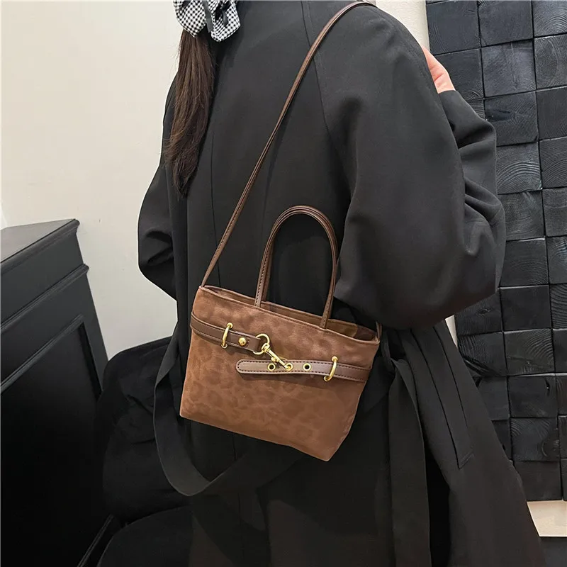 가을 한국 스타일 레오파드 언더암 백 여성용 빈티지 출퇴근용 토트백, 캐주얼 패션 크로스바디 백 ​