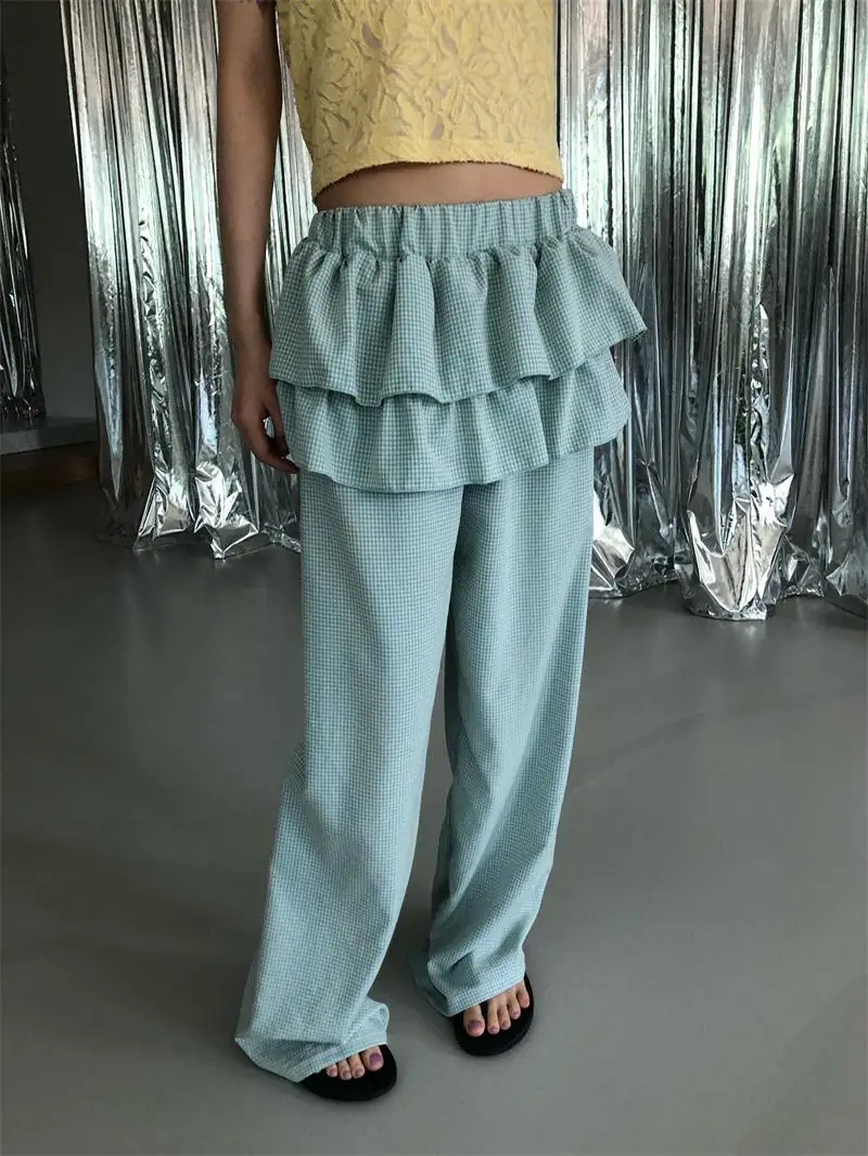 Exklusives Design, weites Bein, Freizeithose, elastische Taille, Rock, Saum, hohe Taille, lange Hose, Pendler-Sle, Damen, Premium Faion