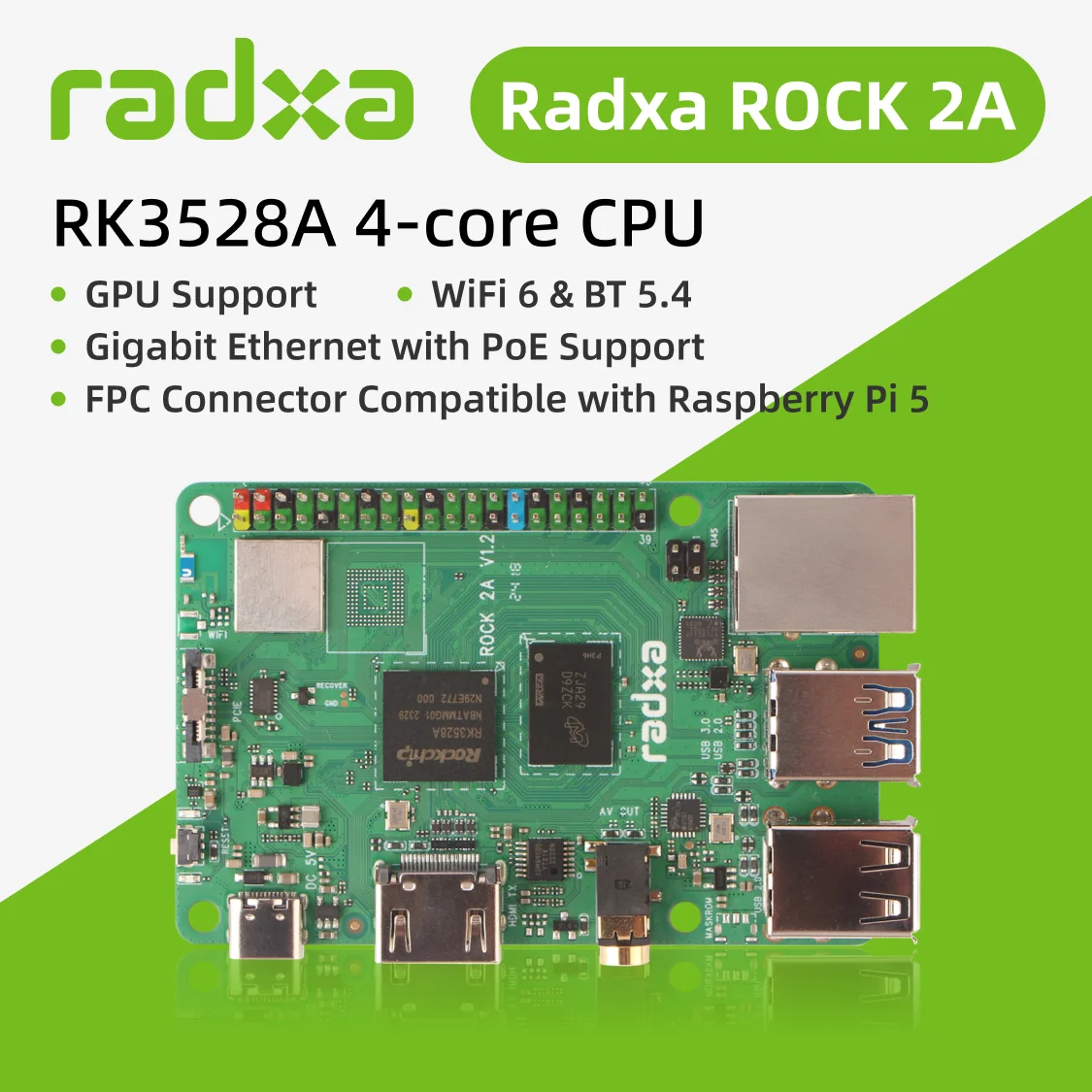 

Radxa ROCK 2A RK3528A 4-core CPU, GPU, 4K HDMI and Gigabit Ethernet