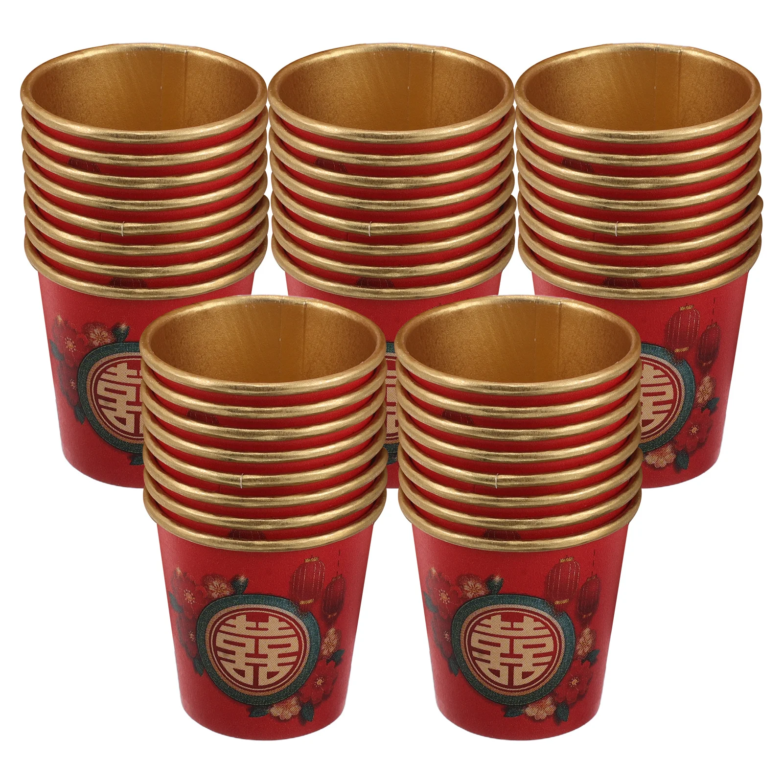 50 Stück rote Einweg-Hochzeitspapierbecher mit Symbol, Mini-Chinese-Party-Trinkgeschirr für Wein, Tee, Feier – Detail 2