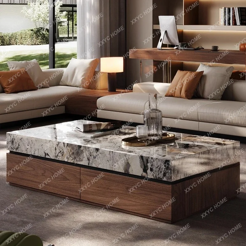 

L minimalist high-end sense, medieval style, villa large flat floor rectangular coffee table combination