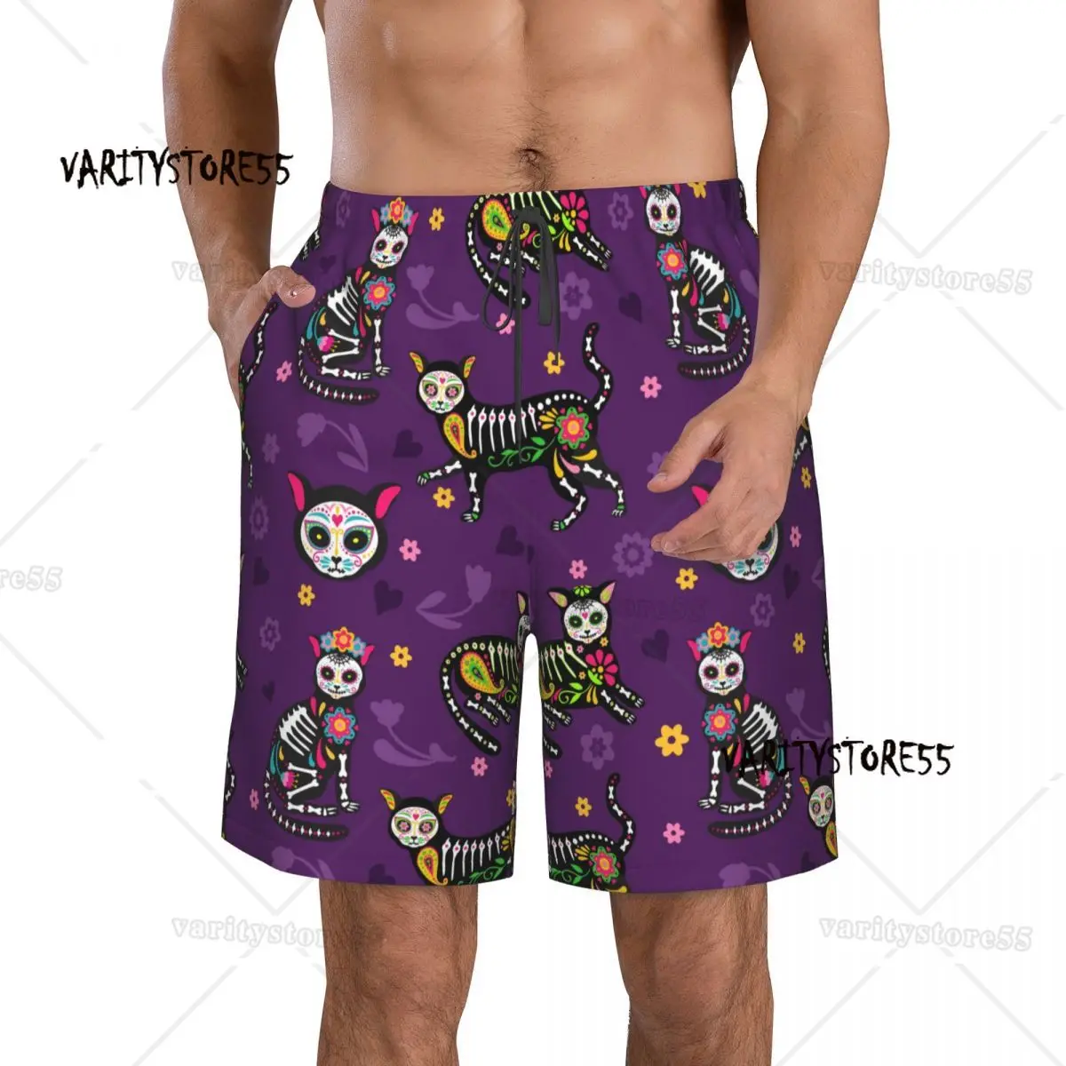 Swimsuit Beach Quick Drying Trunks Sugar Skull Cats Mexican Style Swimwear Briefs Board Shorts Beachwear