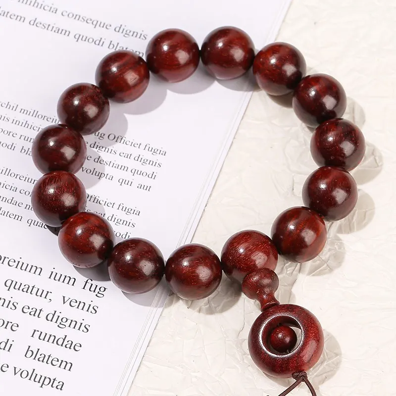 JD Natural Wooden Bead Zambia Pterocarpus Santalinus Lucky Pendant Bracelet Women Men Mala Prayer Meditation Stretch Jewelry