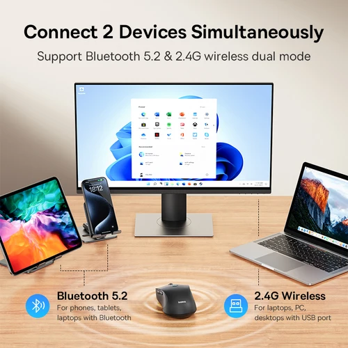 Imagen 2 del producto Baseus F02 ratón inalámbrico Bluetooth 5,2 2,4G 4000DPI ergonómico 7 botones silenciosos ratones para iPad MacBook tableta ordenador portátil ratón