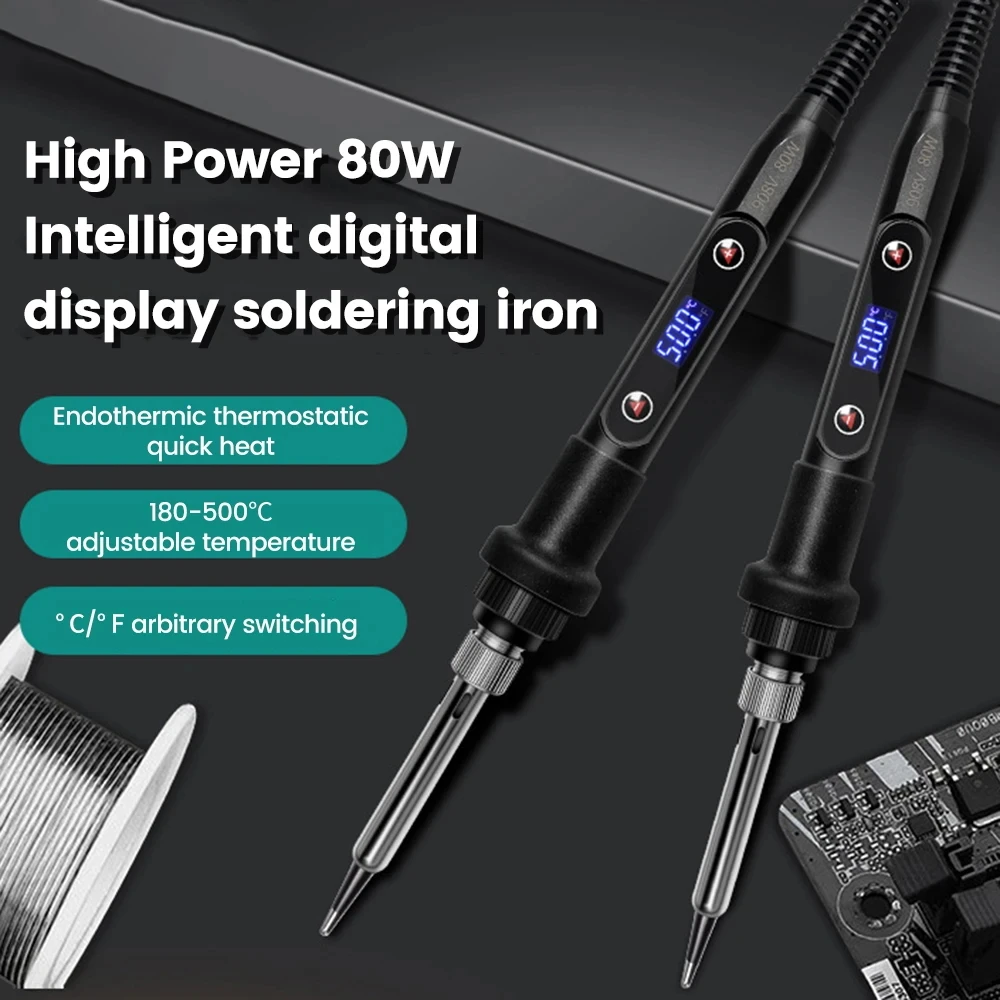 80W Electric Soldering Iron 16-IN-1 LCD Digital Display 180-500C Adjustable Replaceable Head Soldering Iron Tin Pen Welding Kit