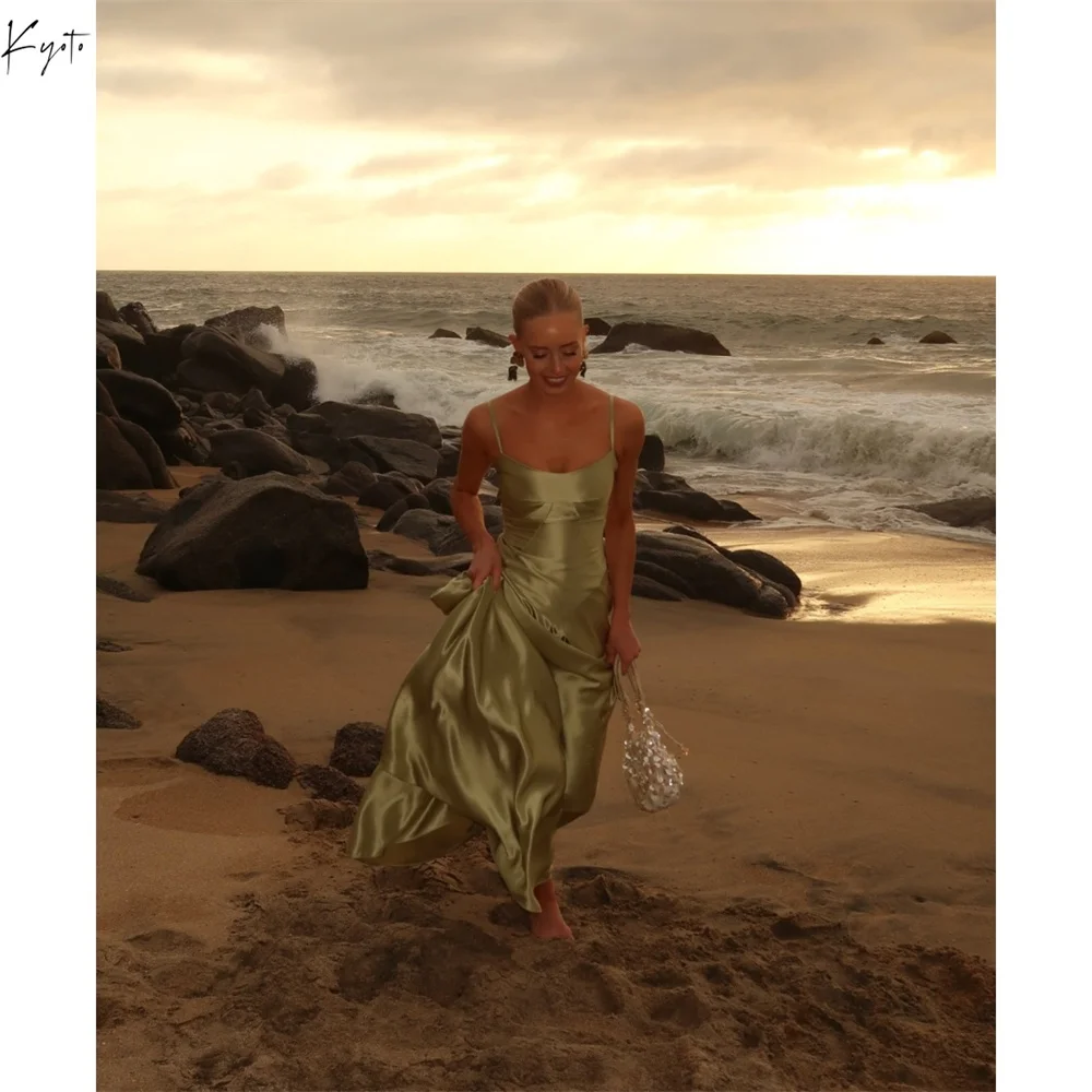 

Kyoto Green Spaghetti Strap Lace-Up Bridesmaid dresses Sweep Train Customized robes invitée mariage Mermaid robes invitée mariag