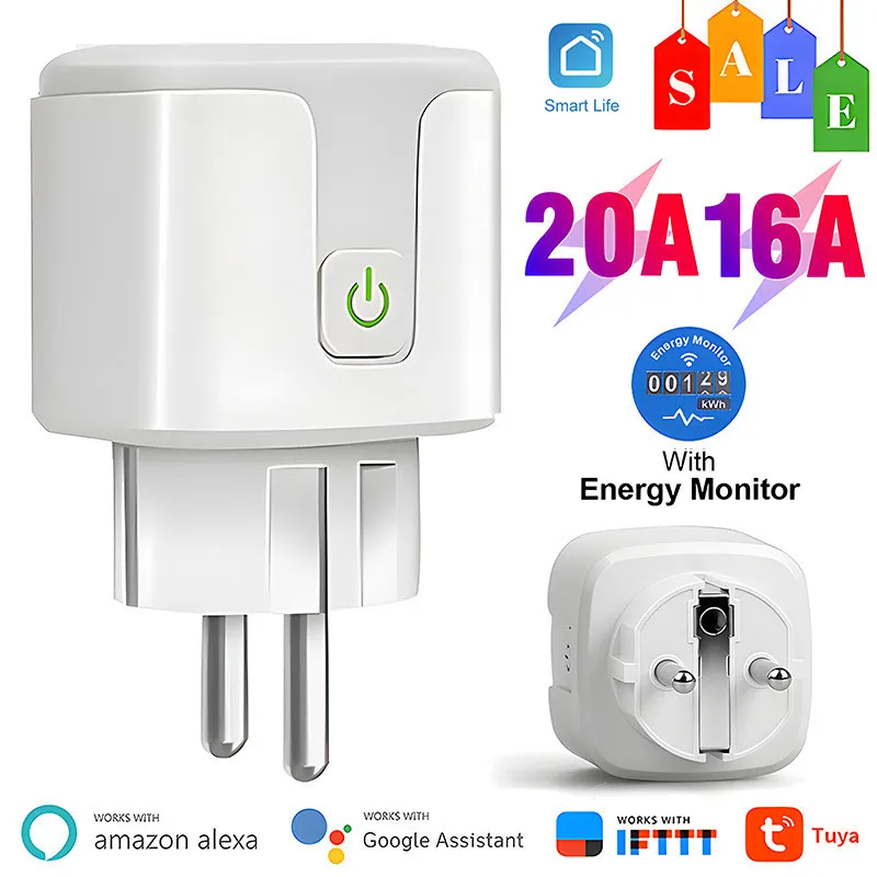 Tuya WiFi Smart Plug 16A/20A EU Smart Buchse Mit Power Überwachung Timing Funktion Voice Control Über Alexa Google hause Yandex