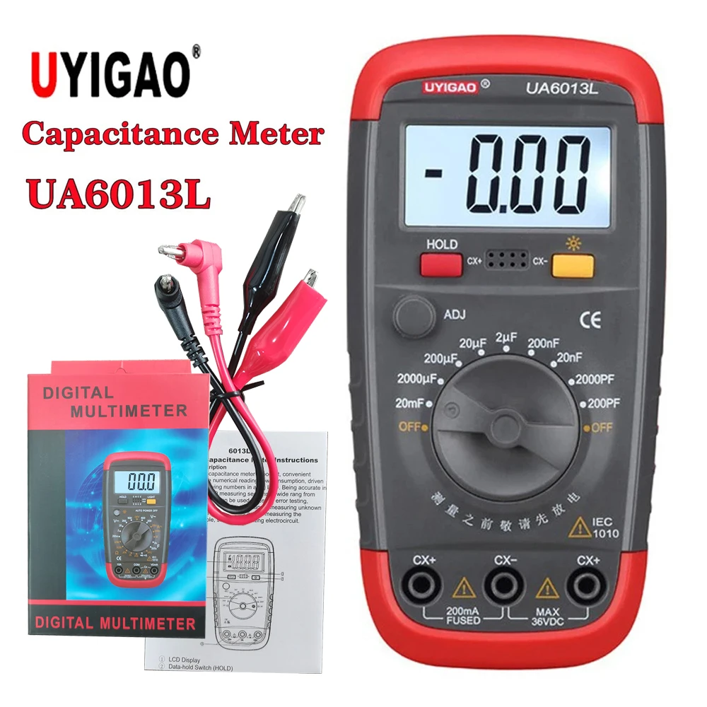 UYIGAO Medidor de Capacitância Digital Profissional, Capacitor Tester, Retenção de Dados Ferramenta Eletrônica de Diagnóstico, 200pF-20mF, UA6013L