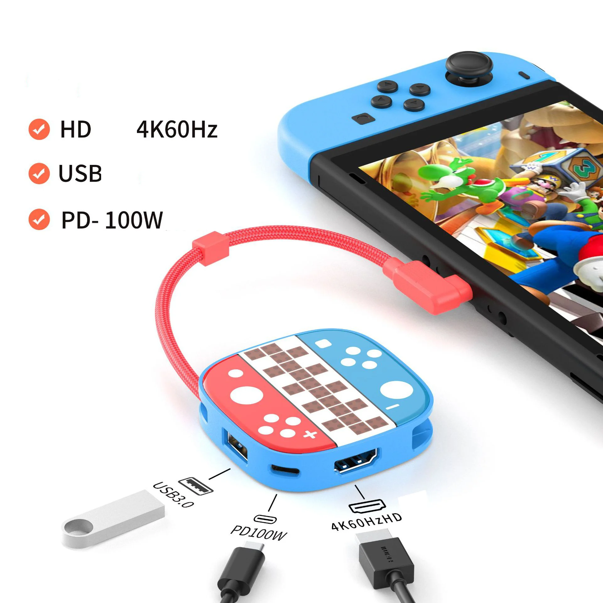 Portable 3-in-1 For Switch 2 Docking Station 4K 60Hz HDMI Charging Adapter Travel Hub For Switch 2 TV Connection Accessories