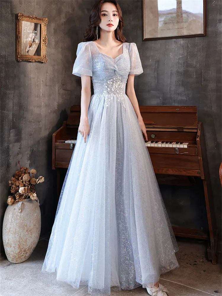 

Dress Spring Summer Temperament Solid Color Square Collar Stitching Short Sleeve A-line Long Skirt Fashion Women's Clothing M086