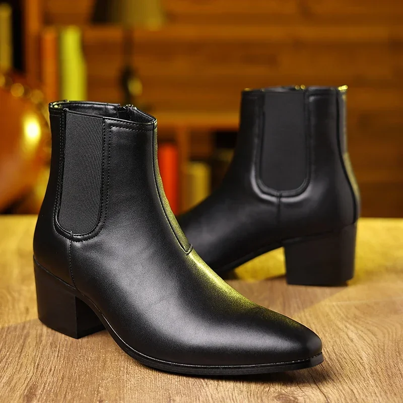 British style leather shoes Chelsea boots men's height increasing boots high-heeled men's shoes fashion short boots tide shoes