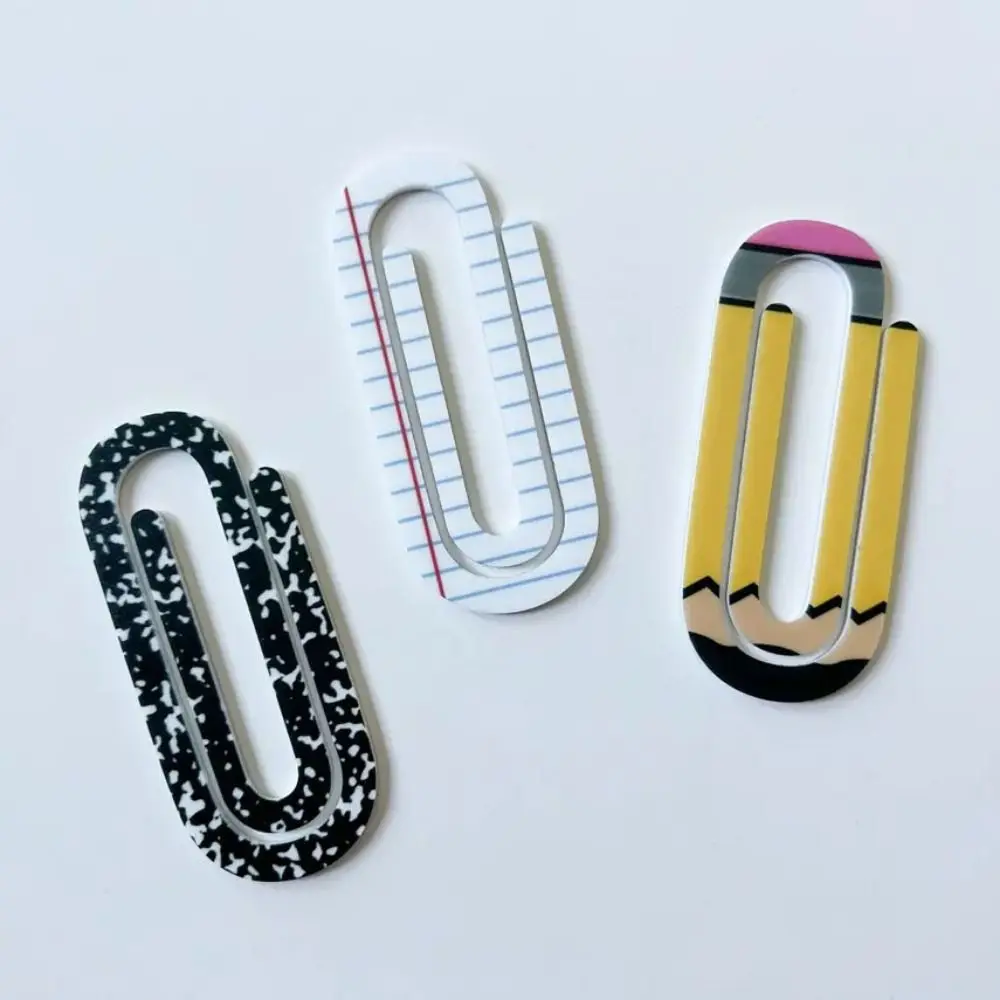 3Pcs/set Creative Paperclip Bookmark Classroom Theme Reading Mark Paper Clips Acrylic Page Clip Notebooks Paper Clips Note Decor