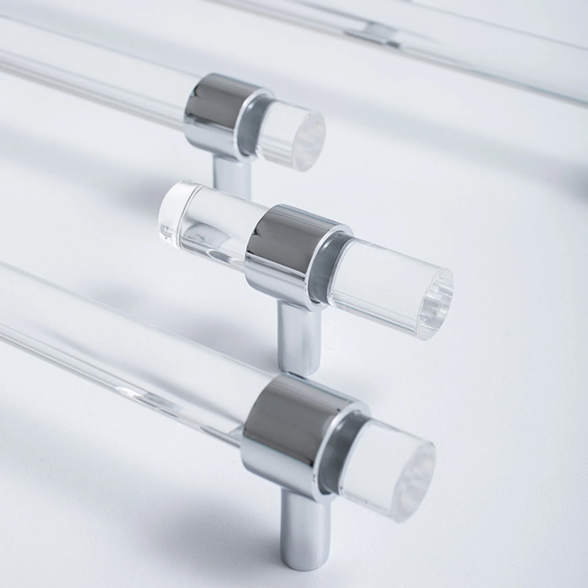 Transparent Acrylic Cabinet Handles Chrome T Bar Kitchen Cupboard Door Knobs Modern Wardrobe Pulls Minimalist Furniture Hardware