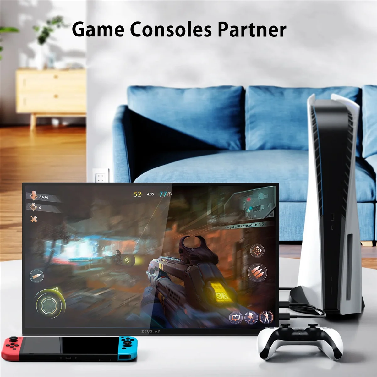 ZEUSLAP-Monitor de pantalla táctil portátil de 18,5 pulgadas, pantalla RGB de 100Hz con soporte para ordenador portátil, teléfono, Xbox, PS4, enchufe de PS5-EU