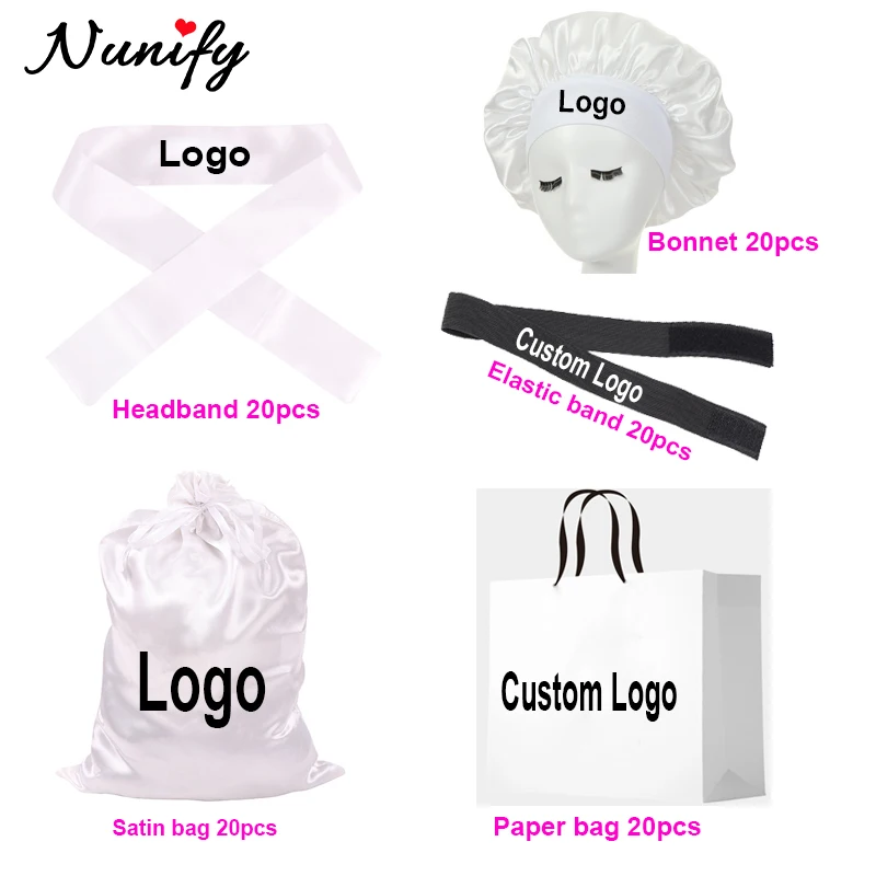 

Add Own Logo For Lace Wig Band & Frontal Wig Scarf & Hair Storage Bag & Paper Packaging Bags & Satin Bonnet Sleep Caps For Women