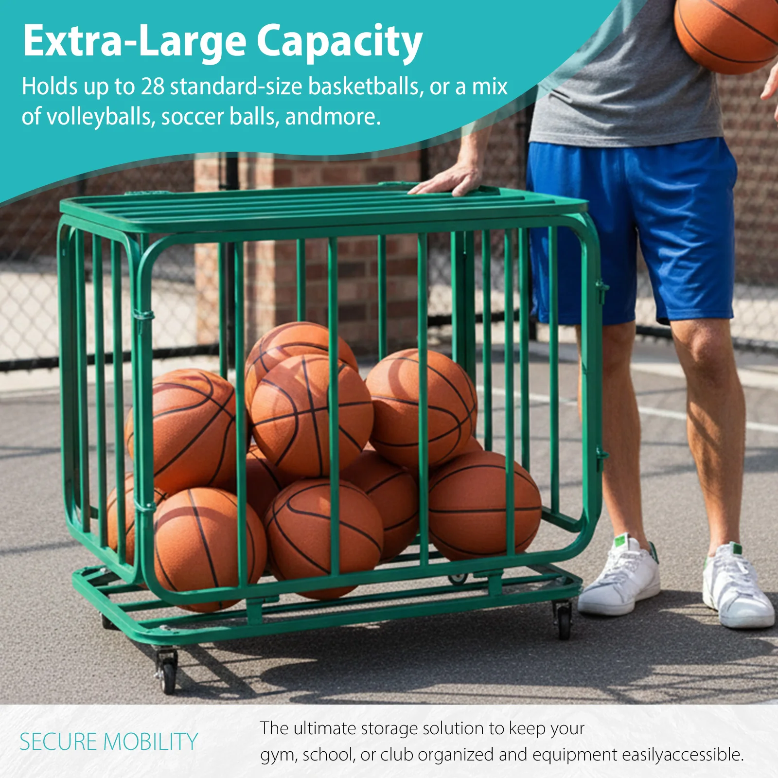 

﻿ Large Capacity Ball Cage Bin Flip-top Ball Trolley Metal Multi Sports Ball Storage Cart with Wheels for Storage