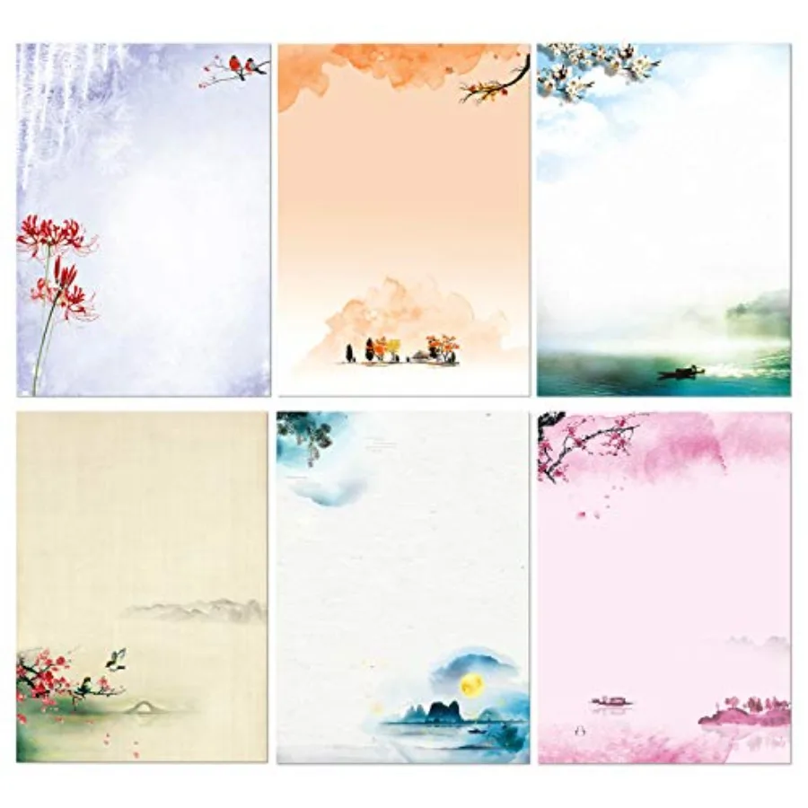 

Stationary Set Japanese Stationery Letter Writing Paper 48 Pack Stationary paper and envelopes set Ink Painting Design - 48 Sta